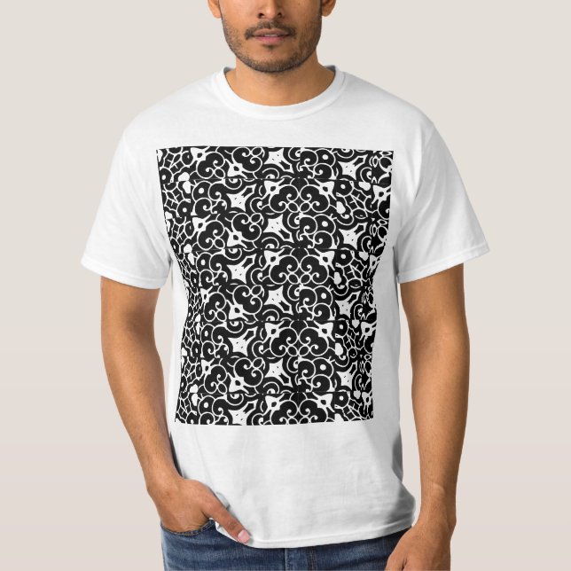 Schwarz Schönes Muster T-Shirt (Vorderseite)