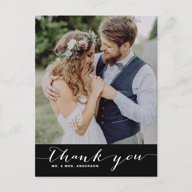 Schwarz | Script Wedding Danke Vertical Postcard Postkarte (Vorderseite)