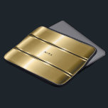 Schwarz-Shiny-Metallic-Streifen Laptopschutzhülle<br><div class="desc">Elegante moderne geometrische Goldfarben Edelstahl mit schwarzen Streifen Akzent. Optionales Monogramm.</div>
