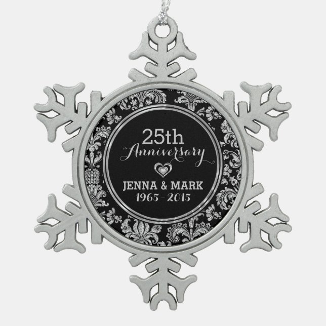 Schwarz & Silber 25. Hochzeitstag - Ornament 5 (Vorderseite)