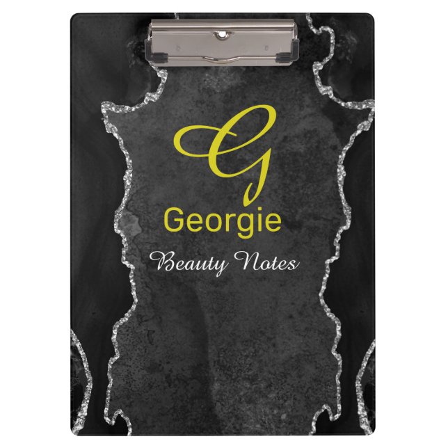 Schwarz-Silber-Agate-Zwischenablage Klemmbrett (Vorderseite)