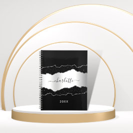 Schwarz-Silber-Apache Marmor Glitzer-Namensskript  Planer