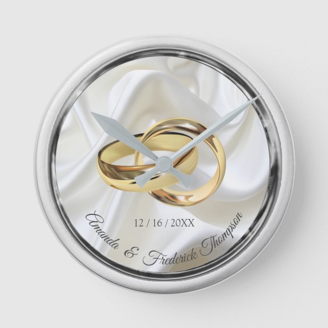 Schwarz & Silber auf Elfenbeinseide - Geschenkuhr Runde Wanduhr (Vorderseite)