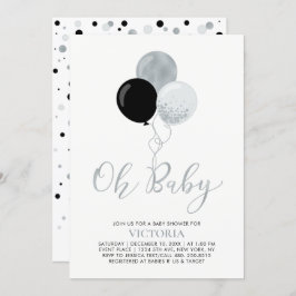 Schwarz-Silber-Balloons | Oh Baby Boy Baby Dusche Einladung
