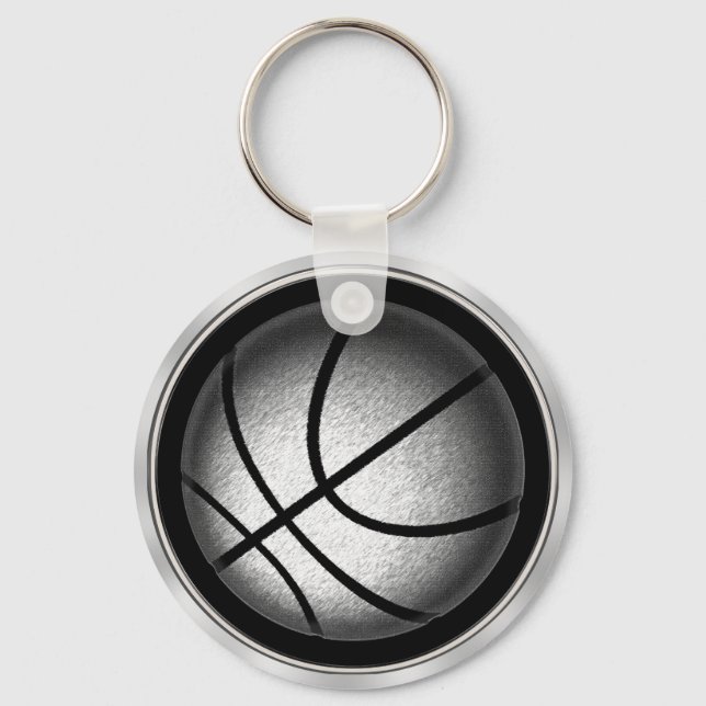 Schwarz-Silber-Basketball-Schlüsselanhänger Schlüsselanhänger (Vorderseite)