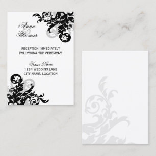 Schwarz-Silber-Blüh-Hochzeitsempfangskarten Begleitkarte