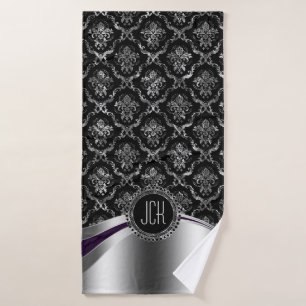 Schwarz-Silber-Damasken Badhandtuch Set