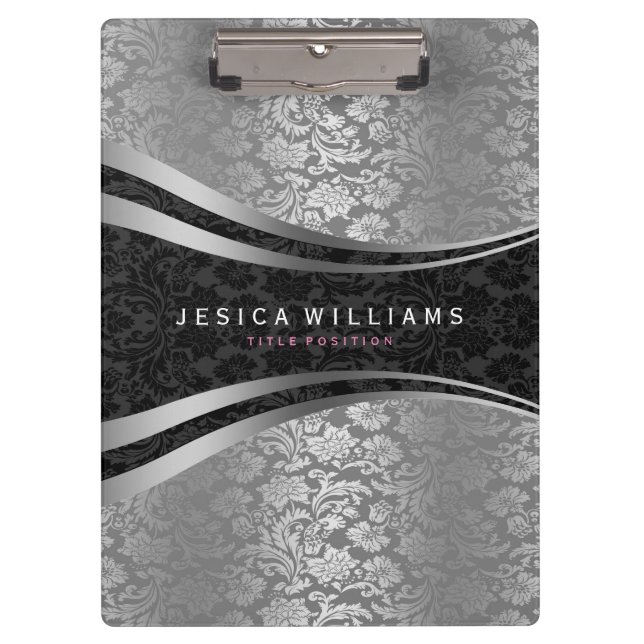 Schwarz-Silber-Damasken Klemmbrett (Vorderseite)