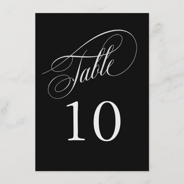 Schwarz-Silber-Elegante Kalligraphie-Tischnummern (Vorderseite)