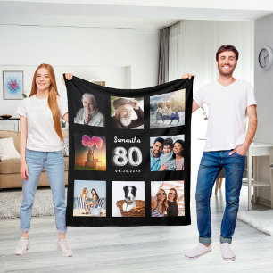 Schwarz-Silber-Foto-Collage zum 80. Geburtstag Fleecedecke