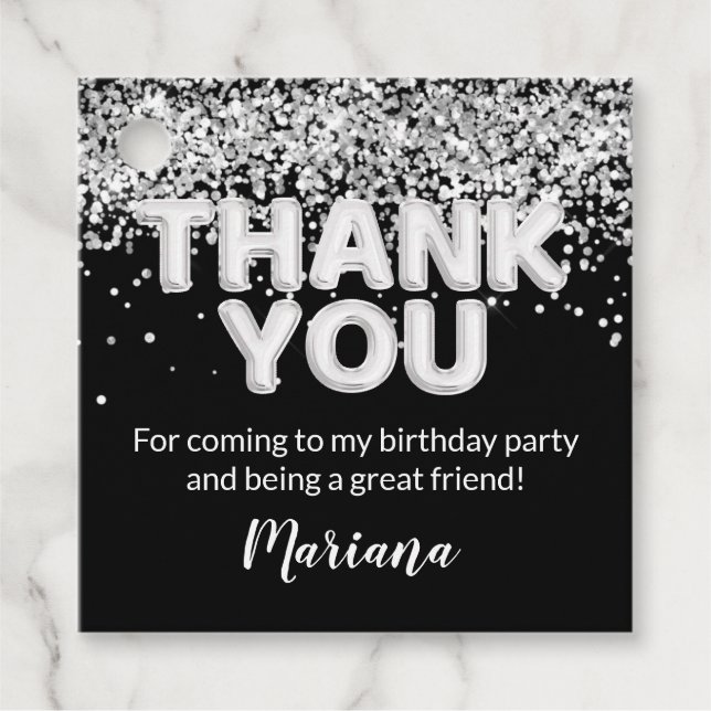 Schwarz-Silber-Gastgeschenke Geschenkanhänger (Vorderseite)