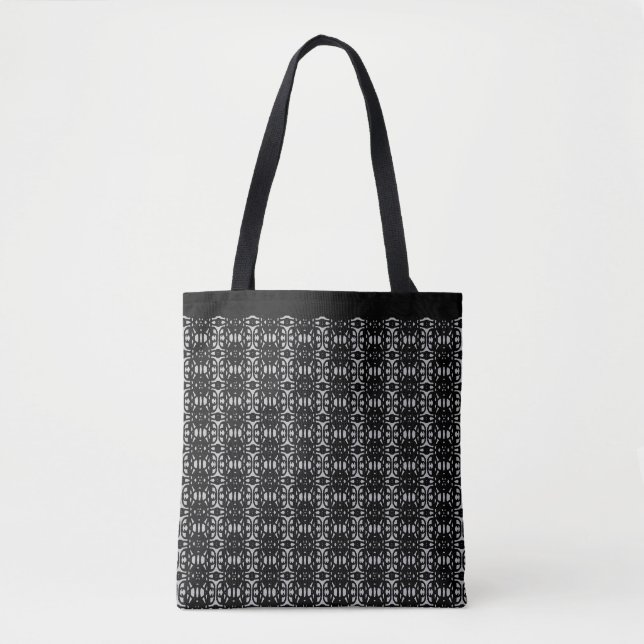Schwarz-Silber-Geometrie-Muster-Totbeutel (Vorderseite)