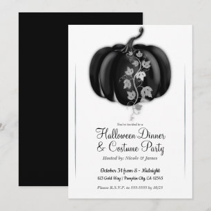 Schwarz & Silber Glamour Kürbis Halloween Dinnerpa Einladung