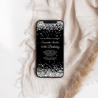 Schwarz-Silber-Glitzer 40. Geburtstag Einladung