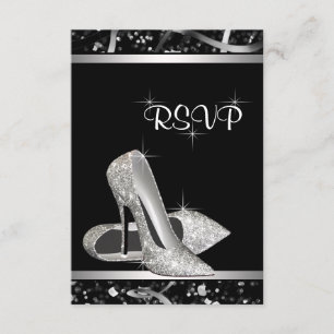 Schwarz-Silber-Glitzer-High-Heel-UAWG RSVP Karte
