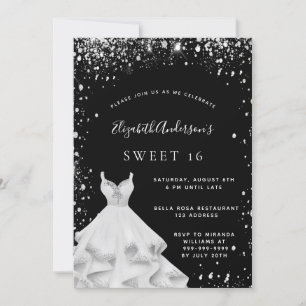 Schwarz-Silber-Glitzer-Kleid Sweet 16 Einladung