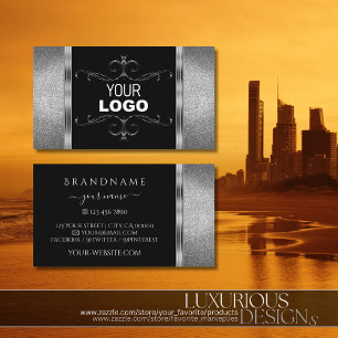 Schwarz-Silber-Glitzer mit Logo Verziert Visitenkarte