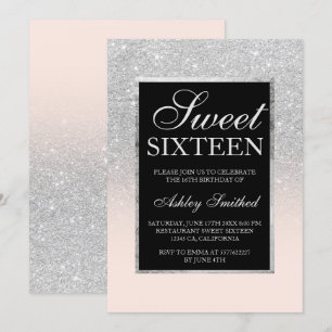 Schwarz silber Glitzer pink elegant schick Sweet 1 Einladung