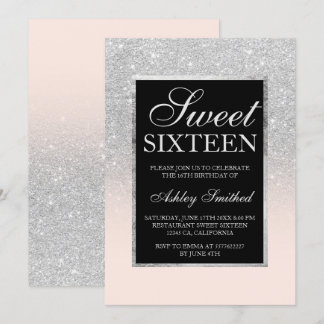 Schwarz silber Glitzer pink elegant schick Sweet 1 Einladung