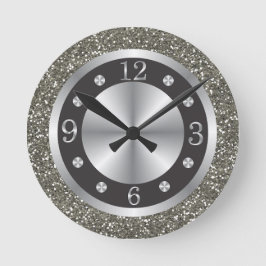 Schwarz-Silber-Glitzer Runde Wanduhr