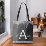 Schwarz-Silber-Glitzer-Sparkle-Elegantes Monogramm<br><div class="desc">Luxuriöse Silber und Schwarze Imitate Sparkle und Glitzer Elegant Monogram Book Bag. Diese Büchertasche kann auf Ihren Vor- und Vornamen angepasst werden und als Geschenk für Weihnachten,  Geburtstag,  Brautparty oder Hochzeit.</div>