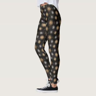 Schwarz Silber Gold Glanz Leggings