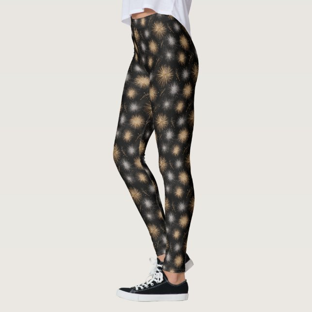 Schwarz Silber Gold Glanz Leggings (Links)