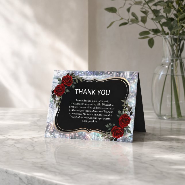 Schwarz Silber Gothic Rot Grün Floral Danke  (#thankyoucard #luxurythankyoucardsparkles#redflowers #burgundyflowers #darkmood #blackandsilver)