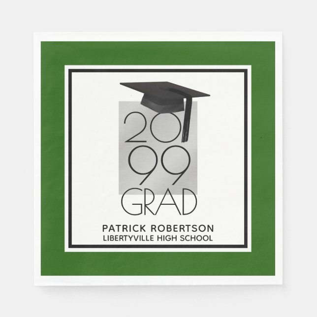 Schwarz & Silber GRAD | Editierbar grün | Abschlus Serviette (Vorderseite)