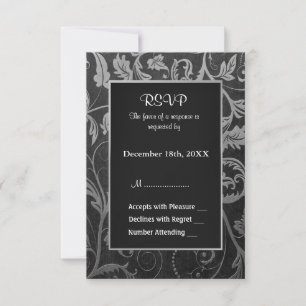 Schwarz-Silber-Grau-Damaskus-Hochzeit - UAWG RSVP Karte