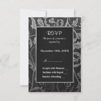 Schwarz-Silber-Grau-Damaskus-Hochzeit - UAWG RSVP Karte
