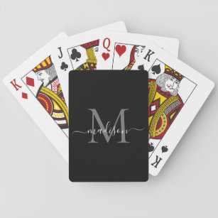 Schwarz-Silber-Grau-Monogram-Stilname Spielkarten