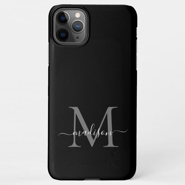 Schwarz-Silber-Grau-Monogramm-Femininskriptname iPhone Hülle (Rückseite)