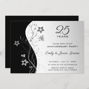 Schwarz-Silber-Hintergrund Graue Blume Einladung