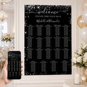 Schwarz-Silber-Hochzeitskarte 19 Tische Poster