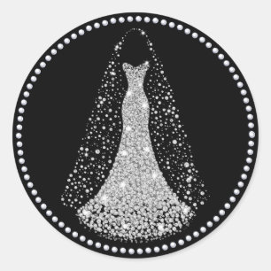 Schwarz-Silber-Imitat-Glitzer-Hochzeitsticker Runder Aufkleber