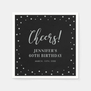 Schwarz & Silber   Konfetti-Erwachsenen-Geburtstag Serviette