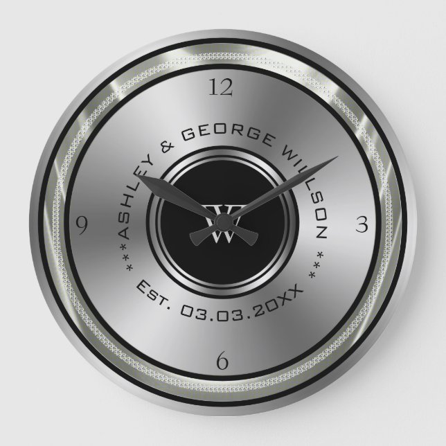 Schwarz-Silber-Kreis Große Wanduhr (Vorderseite)