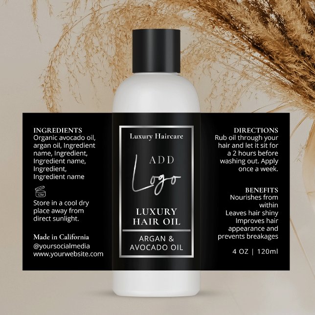 Schwarz-Silber-Logo 4 OZ Kosmetisches Flaschenetik Rechteckiger Aufkleber (Black and silver logo custom 4 OZ cosmo bottle label template)