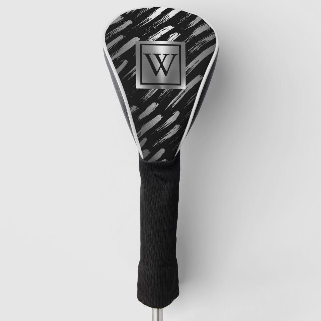 Schwarz-Silber-Metallic-Abstrakt Golf Headcover (Vorderseite)