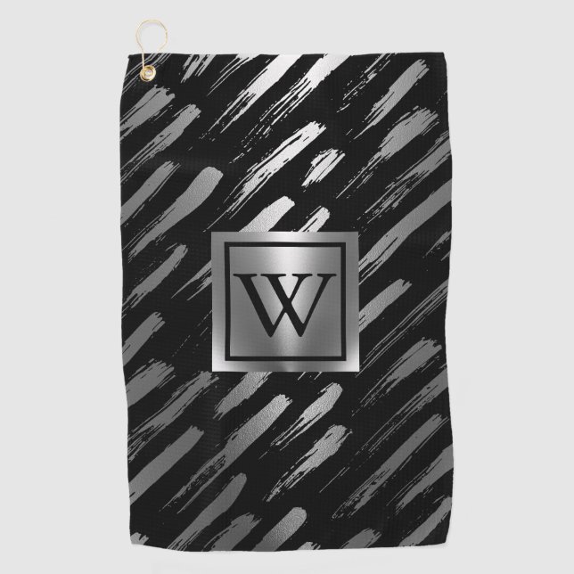 Schwarz-Silber-Metallic-Abstrakt Golfhandtuch (Vorderseite)