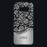 Schwarz-Silber-Metallic-Look mit Damasken-Muster Case-Mate Samsung Galaxy S8 Hülle<br><div class="desc">Elegante Schwarz- und Silbertöne glänzend metallisch mit Blumendüsternmuster. Benutzerdefiniertes und optionales Monogramm</div>