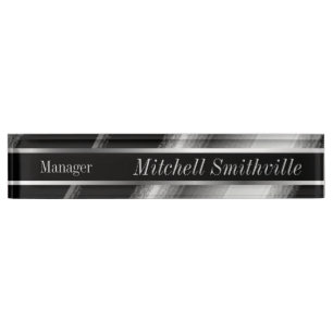 Schwarz-Silber-Metallische Diagonalstreifen Namensplakette