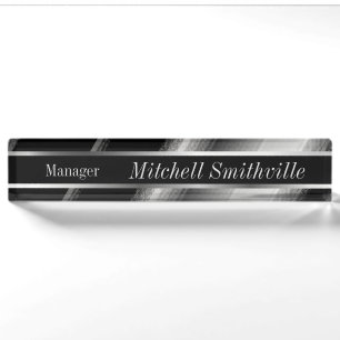 Schwarz-Silber-Metallische Diagonalstreifen Namensplakette