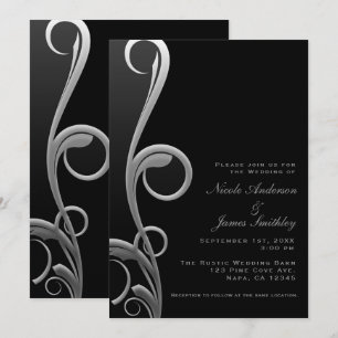 Schwarz & Silber Moderne Glamouröse Elegante Wirbe Einladung