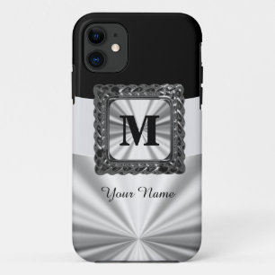 Schwarz-Silber-Monogramm iPhone 11 Hülle