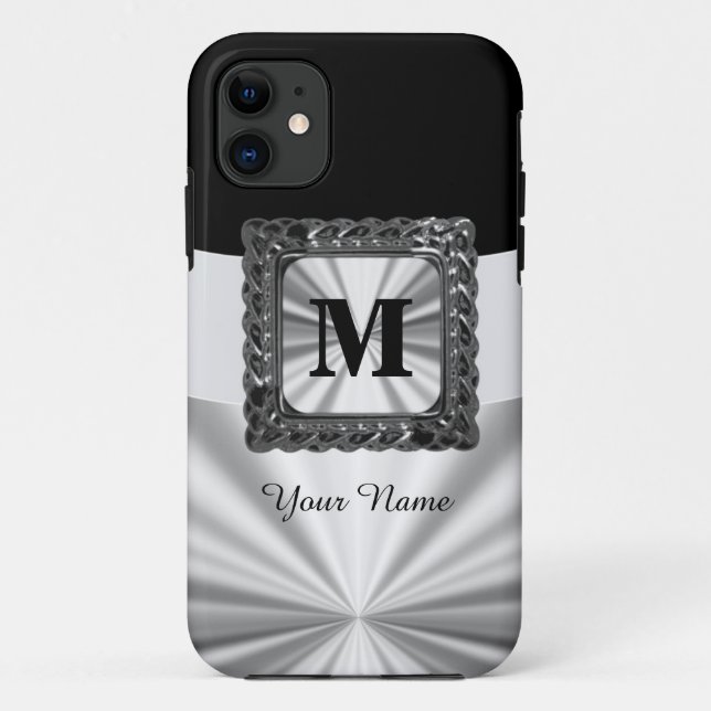 Schwarz-Silber-Monogramm Case-Mate iPhone Hülle (Rückseite)