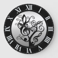 Schwarz-Silber-Musik-Treble-Klemme Treppe Wand Uhr
