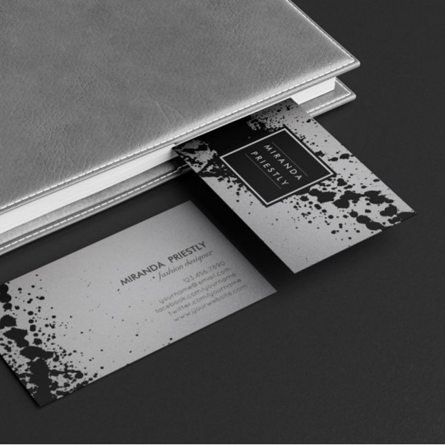 Schwarz-Silber-Pinselstriche Fashion Stylist Desig Visitenkarte (Von Creator hochgeladen)