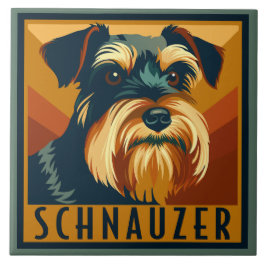 Schwarz-Silber-Schnauzer-Retro-Portrait Fliese